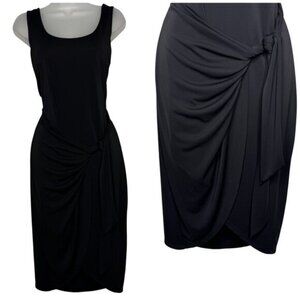 Express Black Wrap Front Faux Tie Waist Midi Dress Classic Workwear Women's sz L